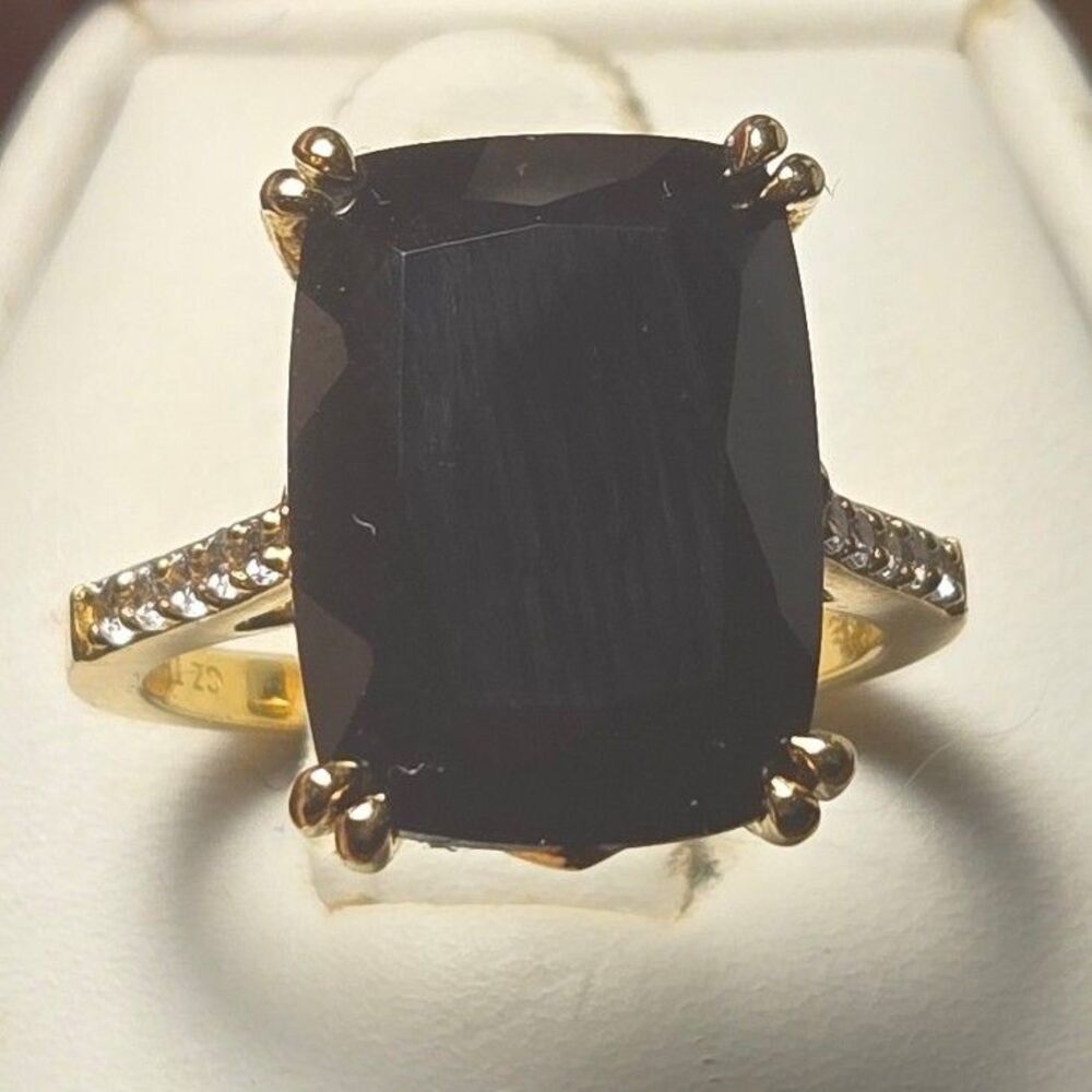 Pretty Black and Gold Vintage Sterling Silver Ring Sz 6